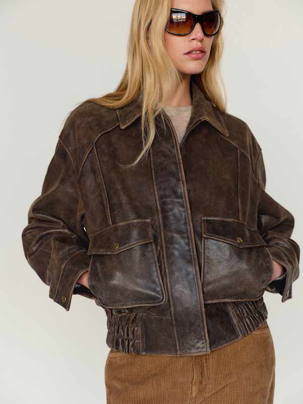 Veda Daphne Leather Bomber - Roasted Coffee